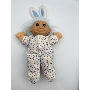 Russ Troll Kidz Doll 12” Easter Bunny With Blue Hair Vinyl Face Soft Body